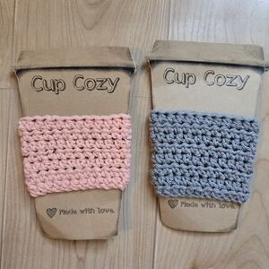 Set of 2 Cup Cozy crochet knit coffee cup warm beverage coozies (grey, coral)